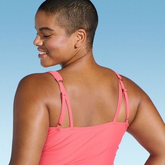 Lands' End - Women's V-Neck Shirred Tankini Top - Co Pink - Picture 3 of 4